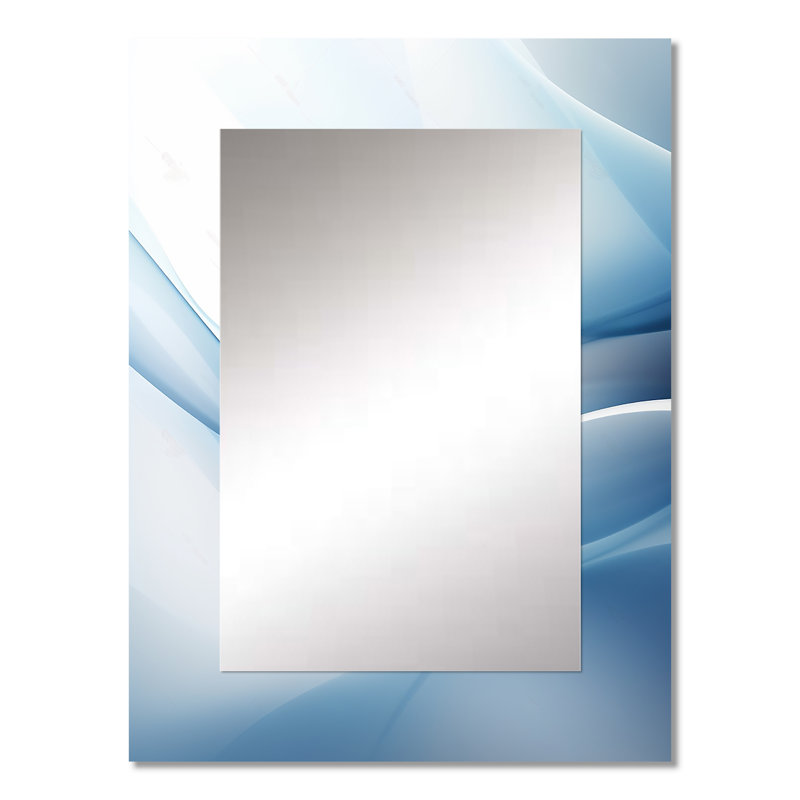 Bleu et blanc abstrait fractal Fusion I - miroir mural moderne, 32 po x 24 po