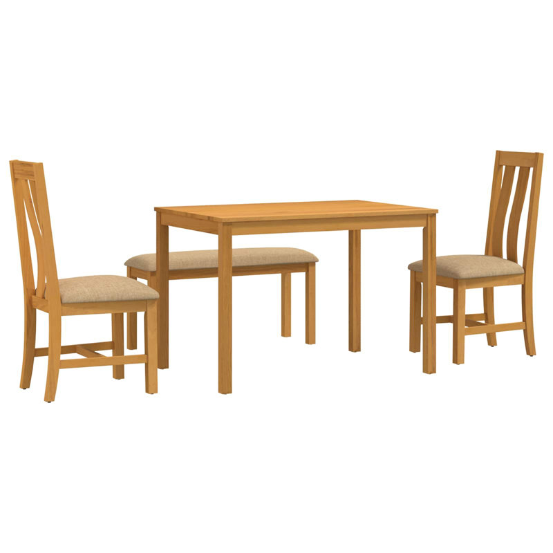 Oak Solid Wood Dining Set, Beige, Beige, Beige, Beige, 4