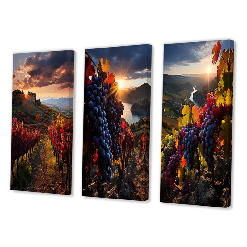 «Scenic Whimsical Vineyard», 3 pièces, Toile tendue, H 32 po x l 48 po