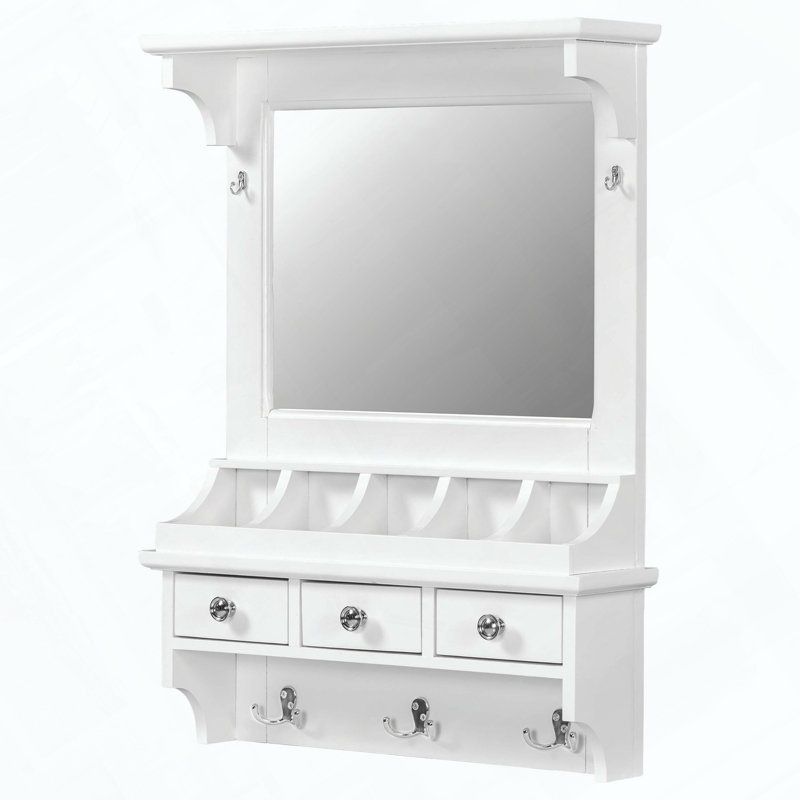 Meuble-lavabo flottant avec grand miroir, tiroirs, poches et crochets