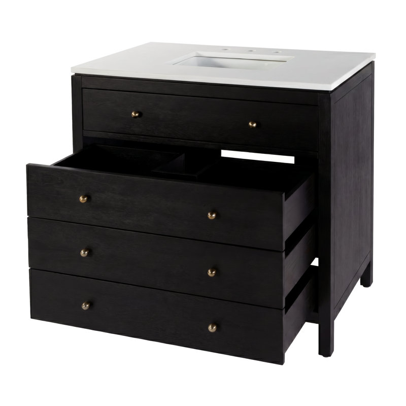 Nora 36 in W Quartz Top Single Sink Bathroom Vanity Set, Coffee
