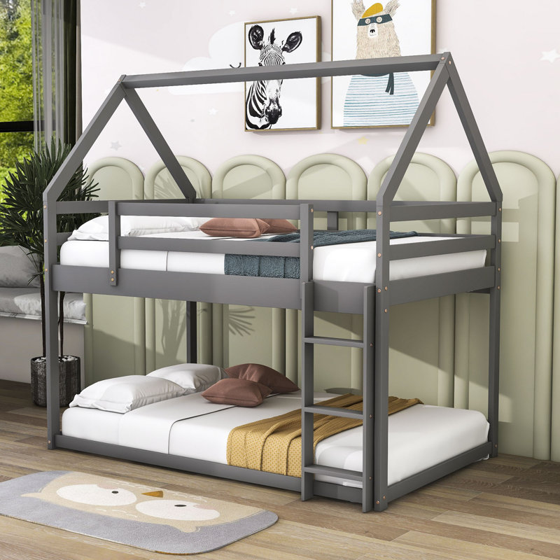 Kids Twin Over Twin Bunk Bed, Gray