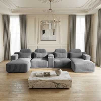 143" Oversize Modern Modular Sectional Boneless No Assemble Corduroy Memory Foam U-Shaped Lounge Sofa Couch