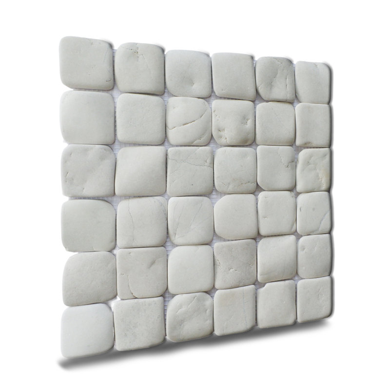 Florida 12" x 12" Natural Stone Grid Pebble Mosaic Wall Tile, White