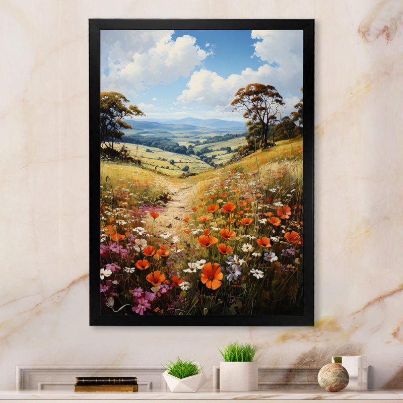 England England Wildflower Meadowsengland Landscape - impressions sur toile florales, Cadre photo noir, L 12 po x H 20 po