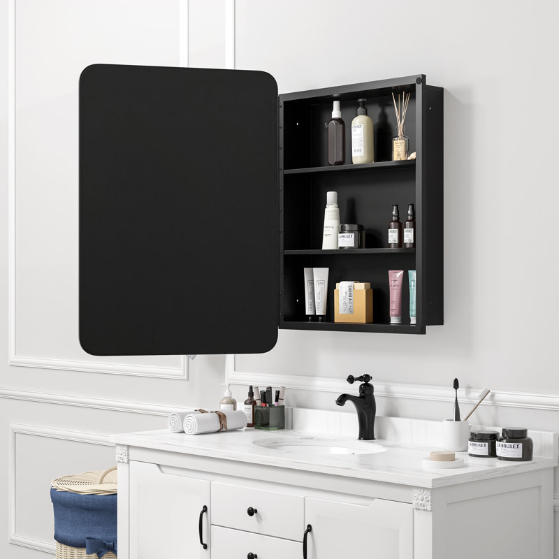 Bryndon Medicine Cabinet Mirror, Black, 30" H x 24" W