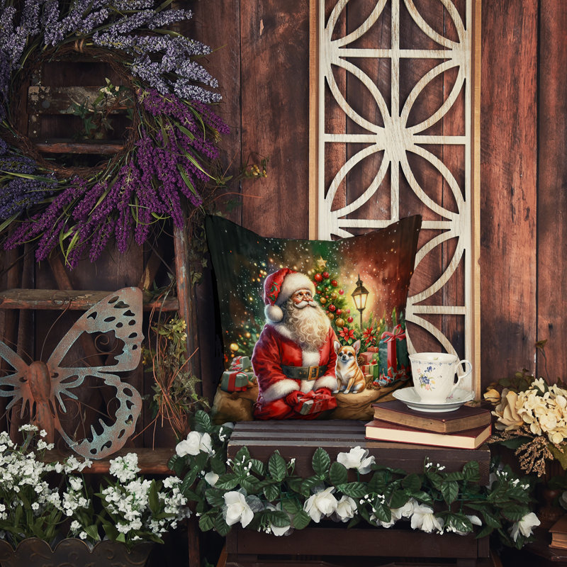 Coussin Chihuahua and Santa Claus, H 14 po x l 14 po