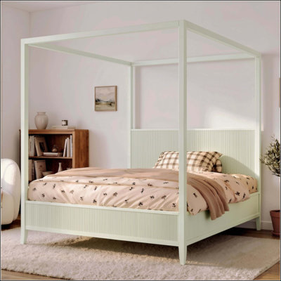Wooden Canopy Platform Bed with Support Slats
