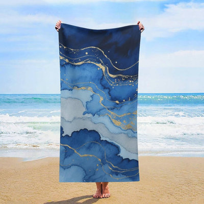 Serviette de plage en microfibre à séchage rapide en marbre bleu, 60 x 80 po