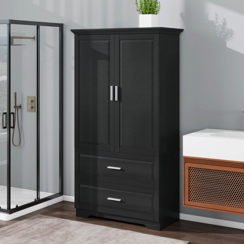 Armoire de rangement pour salle de bain, unité de rangement pour salle de bain, armoire avec 2 portes et 2 tiroirs, et tablette réglable