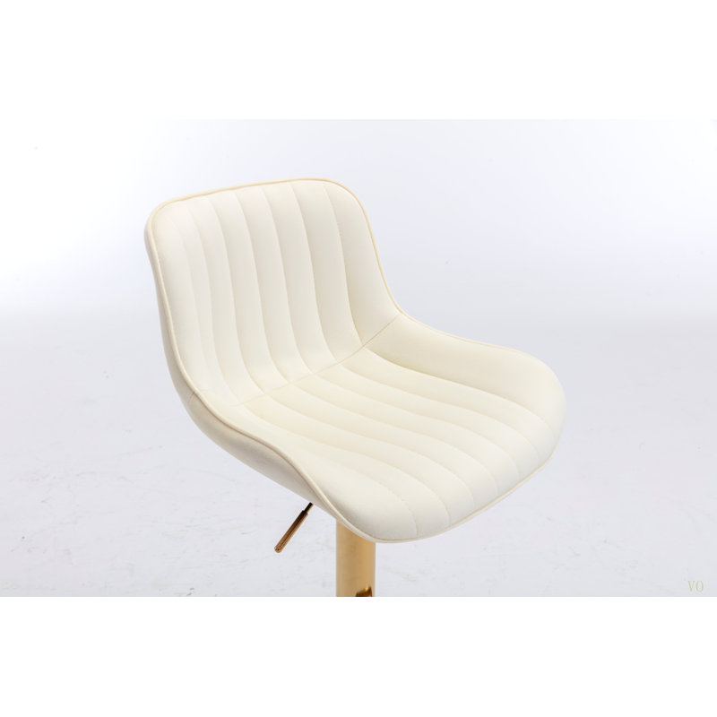 Tabouret de bar chromé à hauteur réglable en velours et repose-pieds chromé, ensemble de 2, Doré, Ivoire ivoire