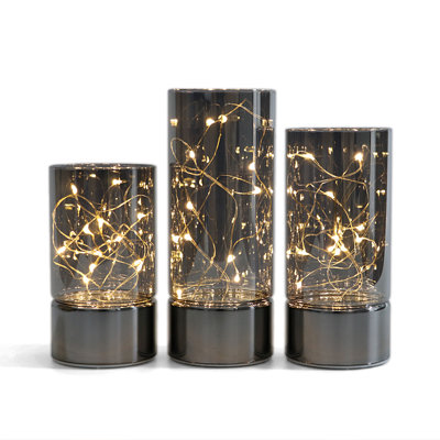 Glass Cylinder Lanterns with Fairy Lights,  Decorative Table Lamp with Timer Function