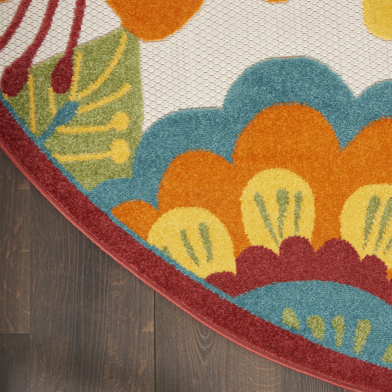 Floral Indoor / Outdoor Rug, Round 4'