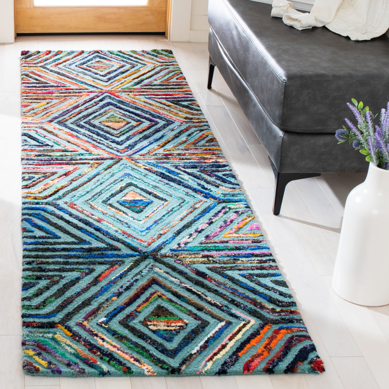 Tapis Abstrait Touffeté À La Main Laine Et Coton Nantucket in Blue, Runner 2'3" x 8'