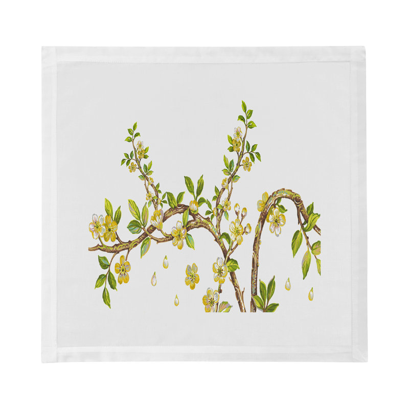 Cherry Blossom Cotton Blend Square Napkins, Yellow