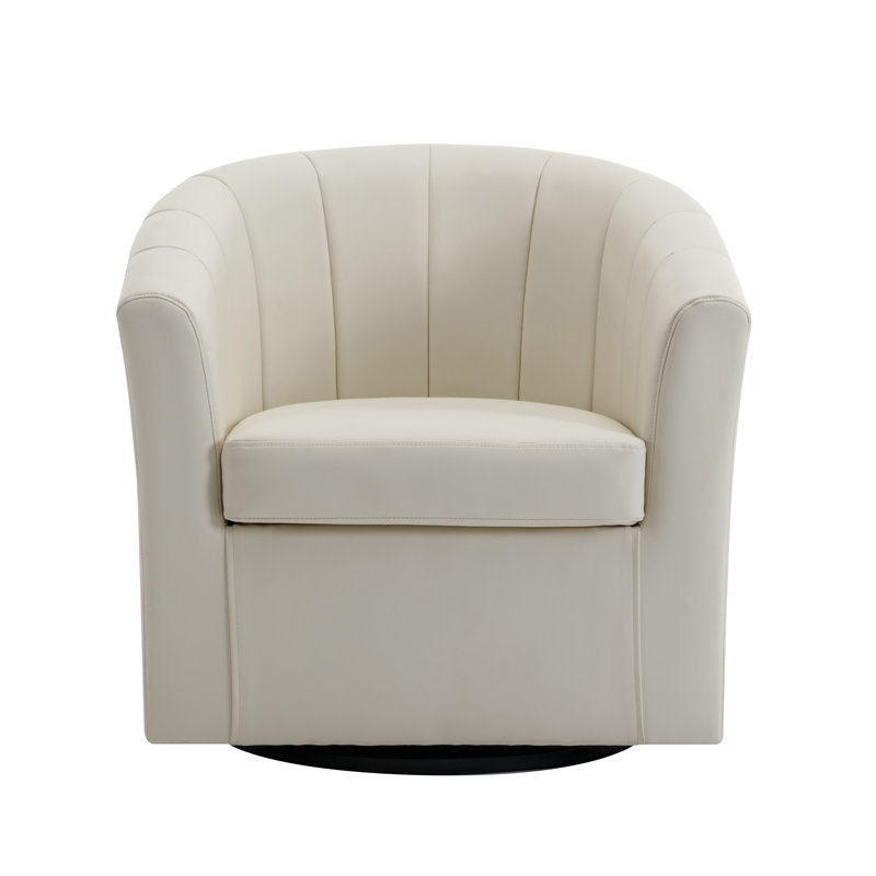 Faux Leather Swivel Barrel Chair, Cream