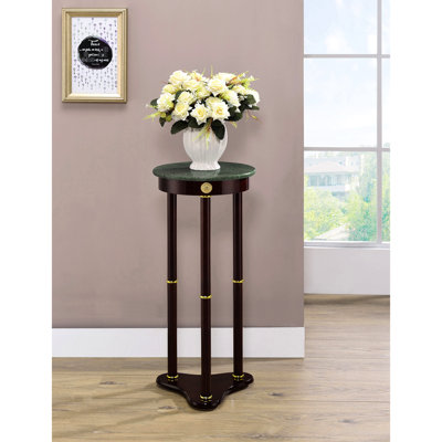 Table d'appoint d'appoint avec plateau rond - Présentez la grâce et la sophistication de vos plantes, d'une hauteur de 27,5 pouces, d'une profondeur de 12 pouces, d'une finition en bois franc asiatique de marbre pour la présentation des plantes ajoute de la verdure à la maison.