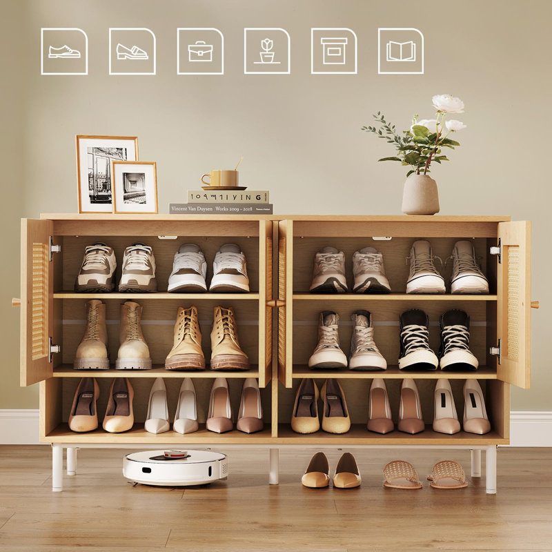 Three-layer natural rattan shoe cabinet