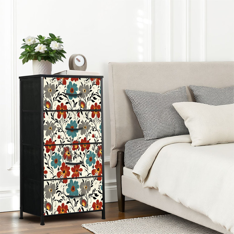 4 Drawer Dresser for Bedroom, Narrow Chest of Drawers, Wooden Top and Study Iron Frame 18"x37.5"-(WxH)