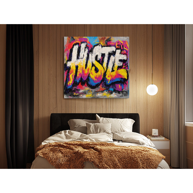 «Modern Hustle Graffiti Street Art», impression sur toile multicolore de motivation pour bureau, 16 po x 16 po