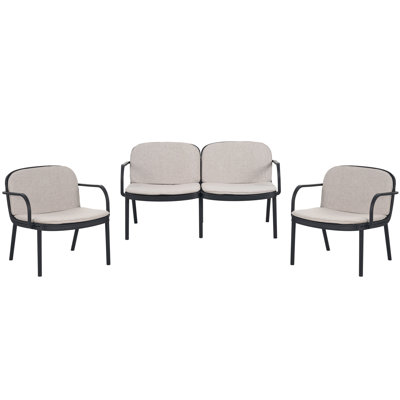 Patio extérieur 3 pièces, cadre noir avec coussin beige, revêtement en polypropylène antirouille, de style moderne et rouille, revêtement luxueux nécessitant peu d'entretien