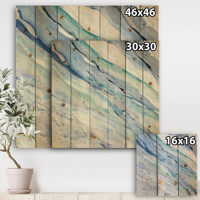 «Blue Silver Spring I - Modern Lake House», reproduction sur bois de pin naturel, H 16 po x l 16 po x P 1 po