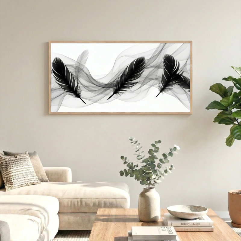Ensemble de 1 tableau sur toile « Vagues de plumes », L 40 po x H 20 po, Naturel