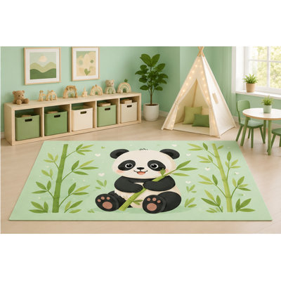 "Ultra Lightweight" 5'x7' Cute Panda Bamboo Area Rug for Kids Playroom Nursery Bedroom, Woodland Animal Cartoon Nature Decorative Carpet, Non-Slip Silicone Backing Low Pile
