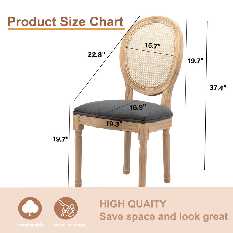 Chaises d'appoint style français en bois massif à dossier en rotin (ensemble de 2), Gris