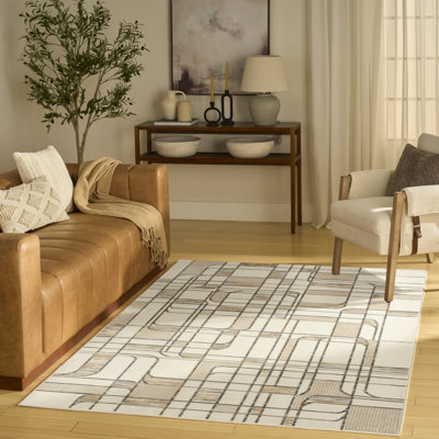 Tapis Mid-Century moderne multicolore ivoire Colondro