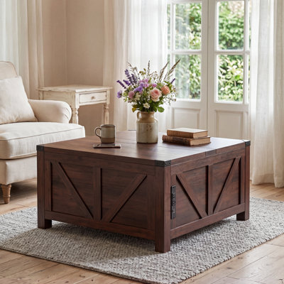 35.6" Square Lift Top Coffee Table with Flip-Top Storage and Integrated Power Outlet