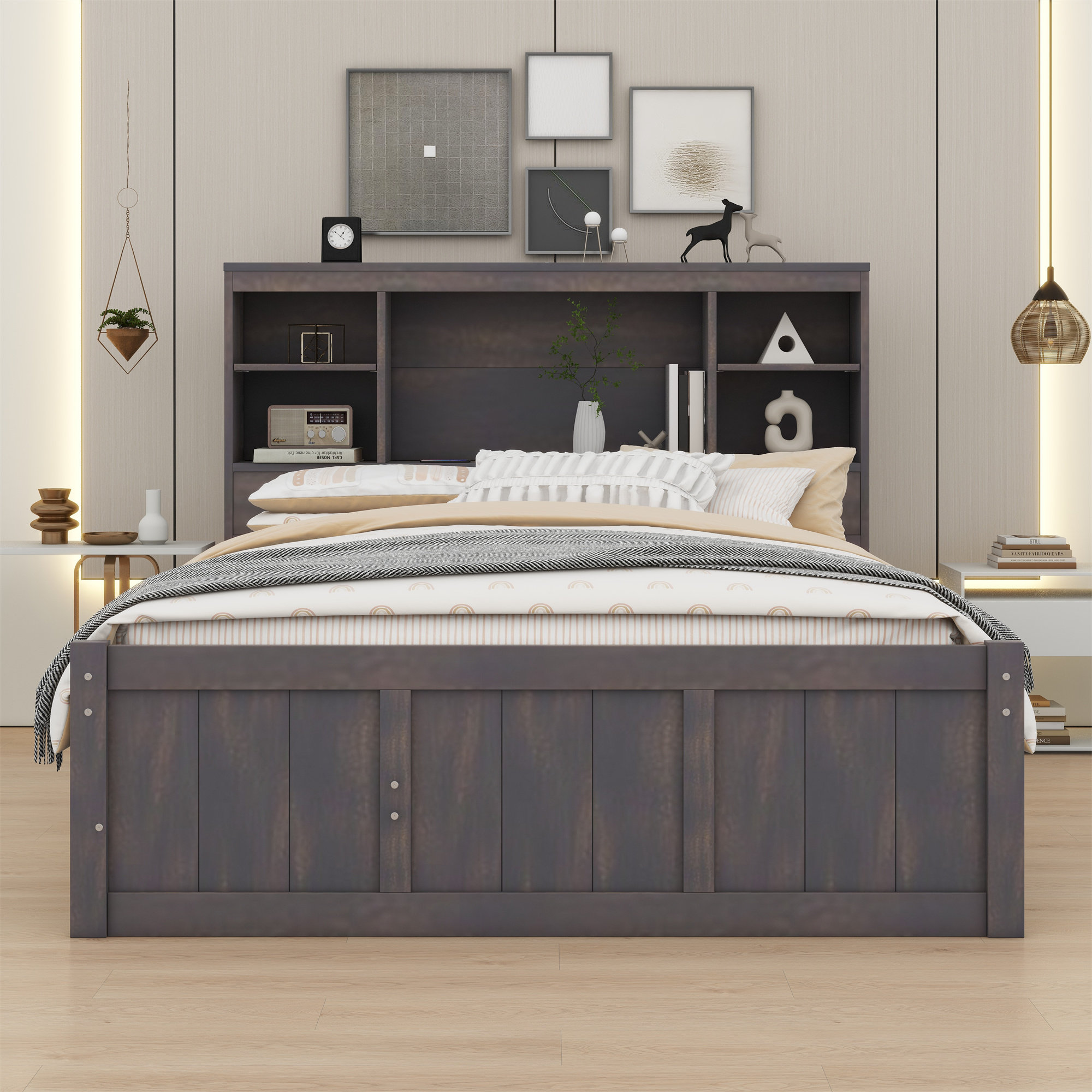 Red Barrel Studio Torkey Platform Bed with Storage Headboard, Charging ...