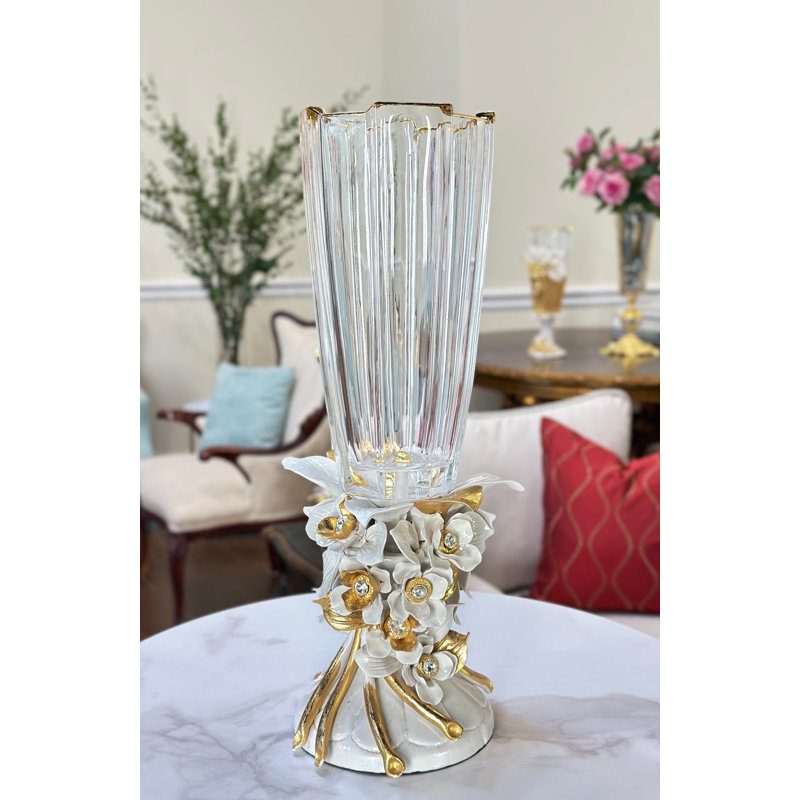 Vase piédestal floral - 7 X 19 pouces