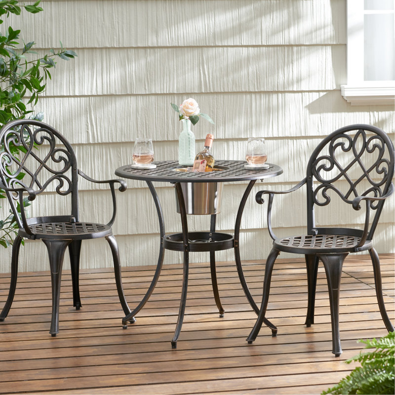 Bistro cuivré en aluminium coulé avec seau à glace pour l'extérieur 3 pièces avec support froid en teinte