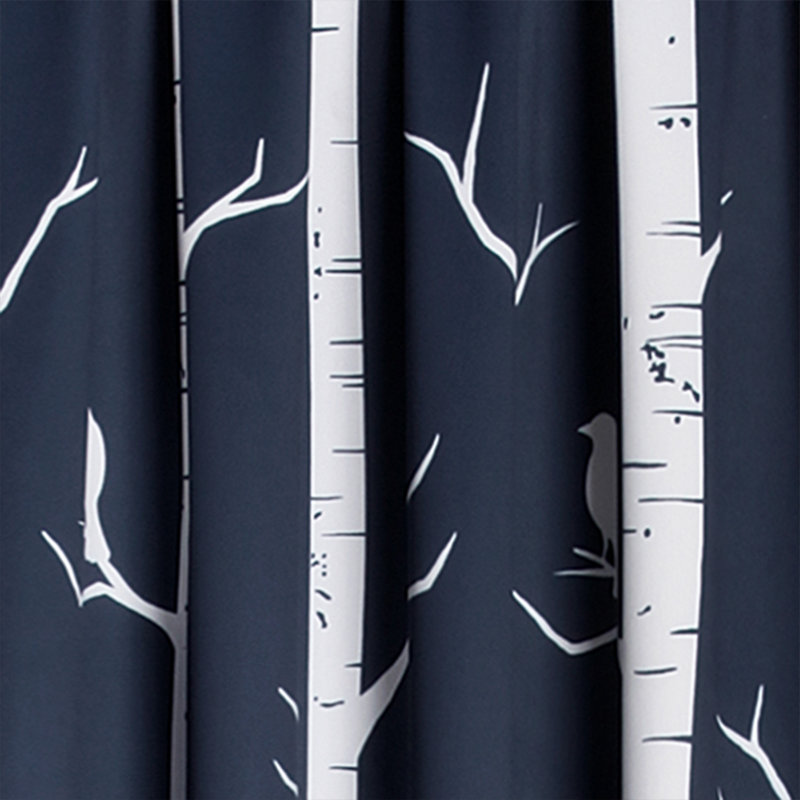 Navy Polyester Room Darkening Bird Print Window Panels