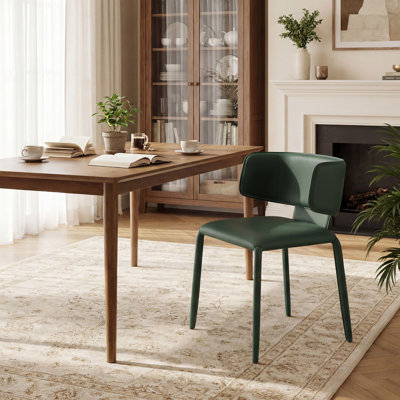 Saddle Leather Dining Chair Upholstered Side Chair With Padded Seat, Wingback Vanity Chair With Metal Frame For Dining Living Room Vanity Office by Red Barrel Studio