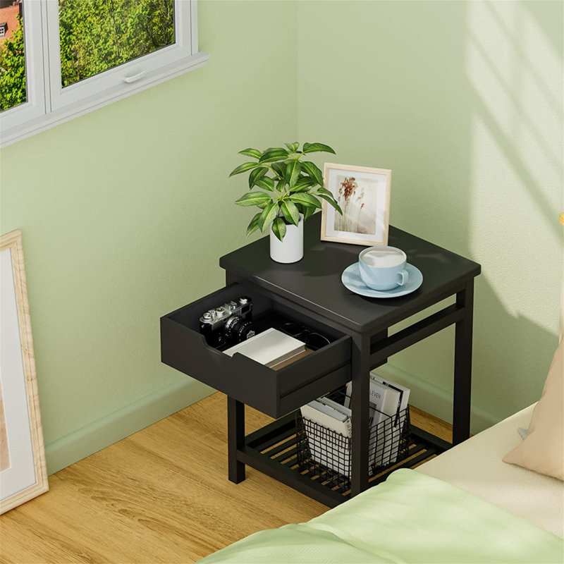 Table de chevet en bois massif Mamet, Noir