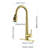 Single Handle, Pull Down , Kitchen Sink Faucet, Brushed Gold, Stainless, 360 Nozzle Rotation, Stream/Spray/ Water Outputs, Easy Flow Regulation, - Corrosion Coating Nozzle, Functions, Control, Dirt-1936624058