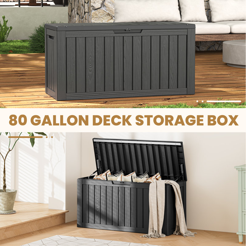 Black 80-Gallon Lockable Resin Outdoor Deck Storage Box