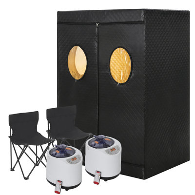 Portable 2-Person Steam Sauna Tent – 1400W 3L Steam Generator, 90-Min Timer, Remote Control, 2 Foldable Chairs – Full Body Home Spa Sauna Box for Detox & Relaxation, Black