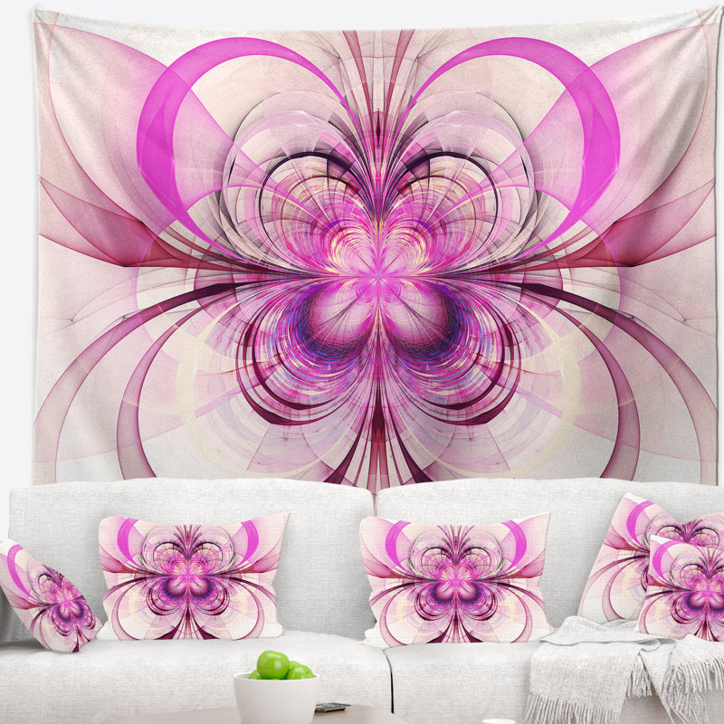 Tapisserie florale mauve à motif floral fractal, H 32 po x l 39 po