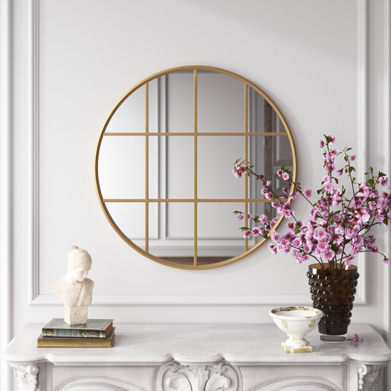 Karle Metal Flat Wall Mirror, Brass, 36.25" x 36.25"