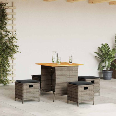 Ensemble repas de patio 5 pièces avec coussins en rotin de polyester