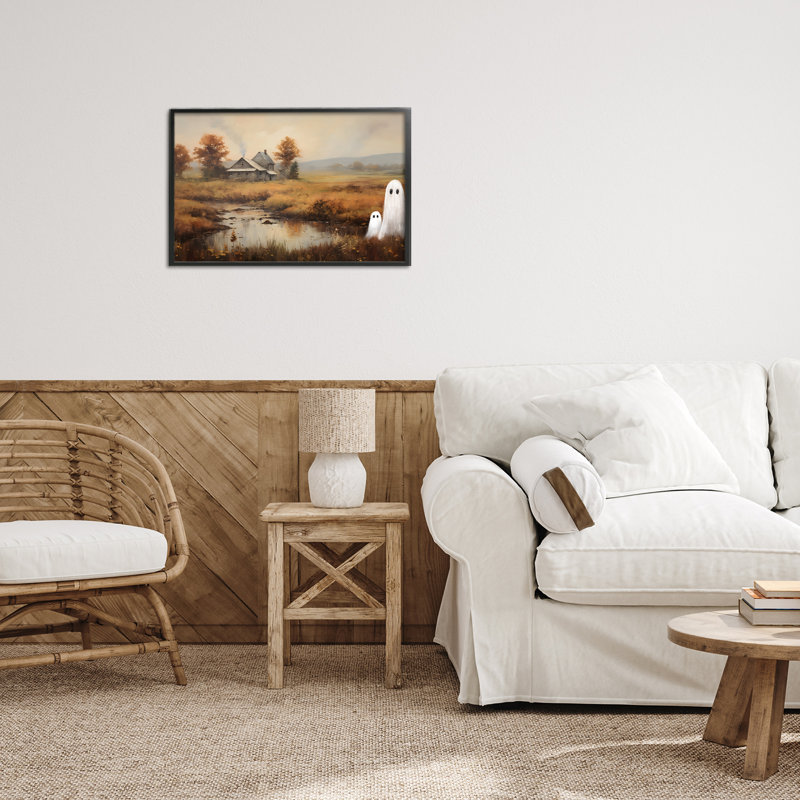 Ghost in Farm Field, giclée encadrée, design par Petal Prints Design, H 12 po x l 18 po, Giclée encadrée noir minuit