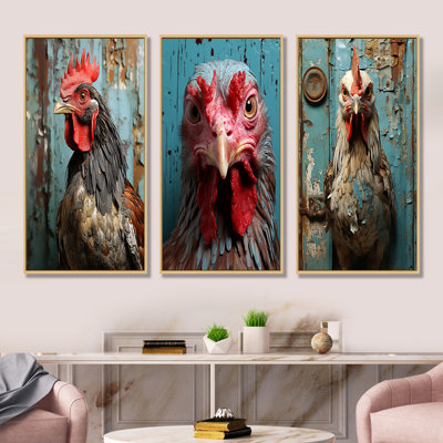 Farmhouse Barn Rooster Portrait I - Ensemble de 3 décorations murales poulet