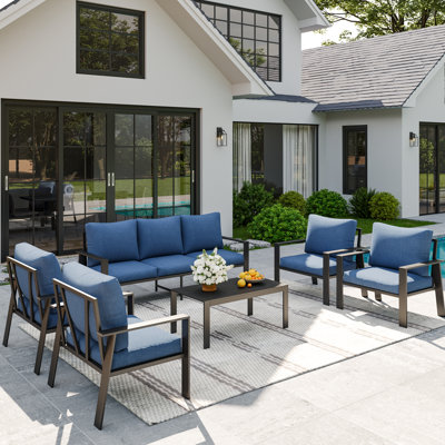 Clean-Line Aluminum Outdoor Conversation Set 7-Person Patio sofa Set with Coffee Table