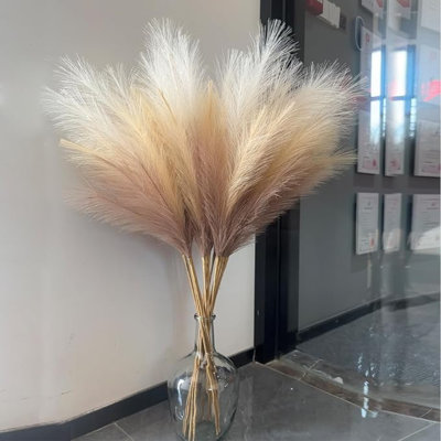 38" 10 Stems Faux Pampas Grass Decor - Tall Pampas Grass For Floor Vase Fluffy Artificial Pampas Grass For Boho Home Wedding Mothers Day Decoration（Beige Mixed）