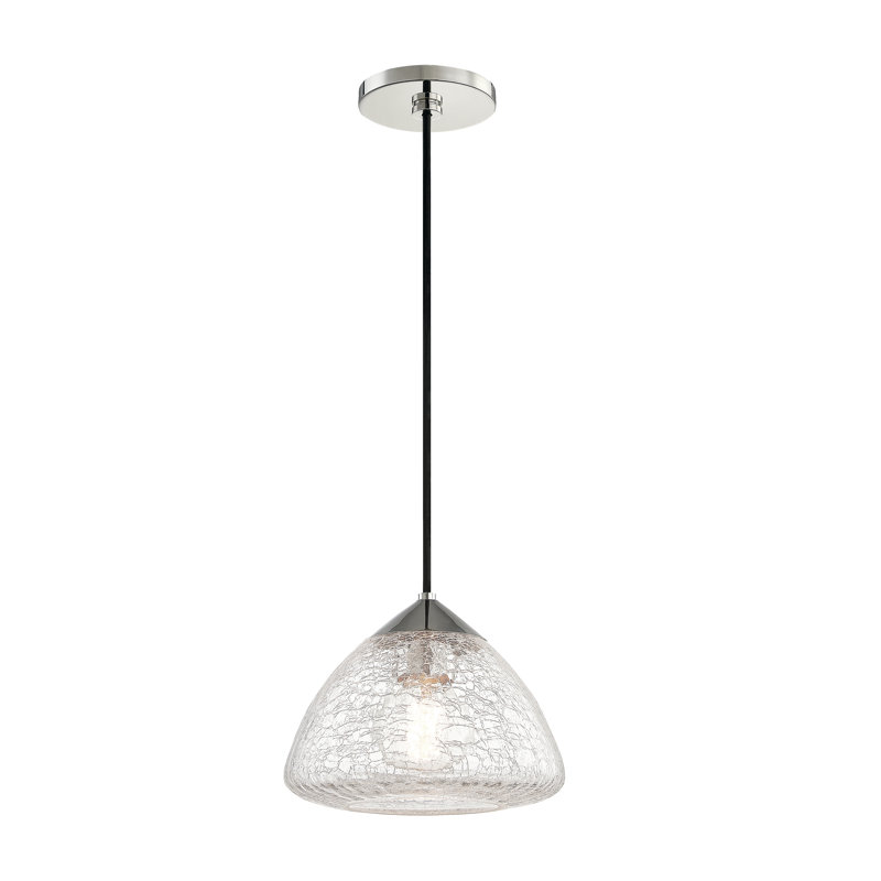 Luminaire suspendu en verre craquelé 1 lumière Maya, H 7,75 po x l 9 po x P 9 po, Nickel poli