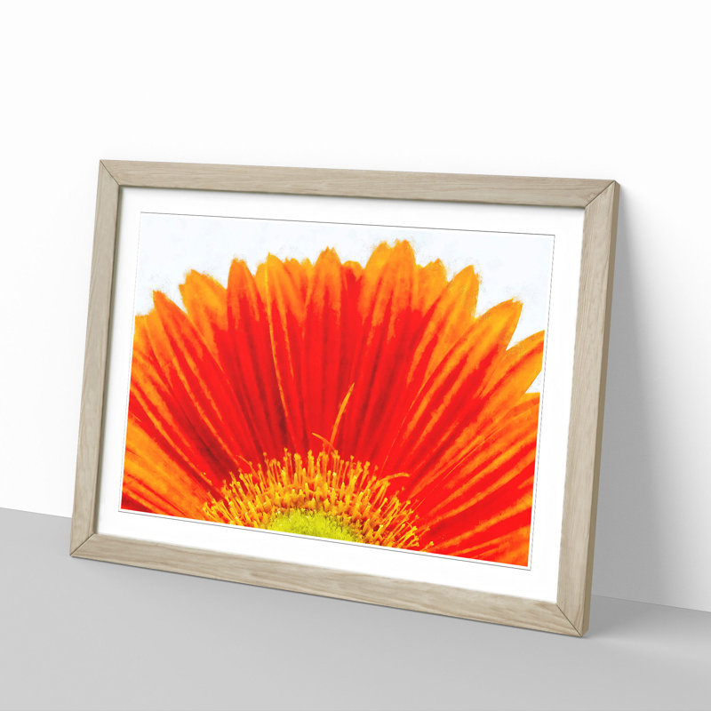 An Orange Gerbera - Single Picture Frame Painting on MDF, 24cm H x 33cm W x 2cm D, Oak
