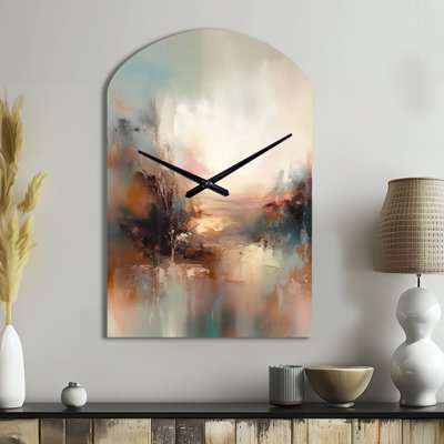 «Brown Abstracted Nature I - Landscape», horloge murale asymétrique en métal, impression d'horloge murale moderne